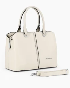NARDINI - Borsa due manici beige con tre scomparti principali, tracolla removibile