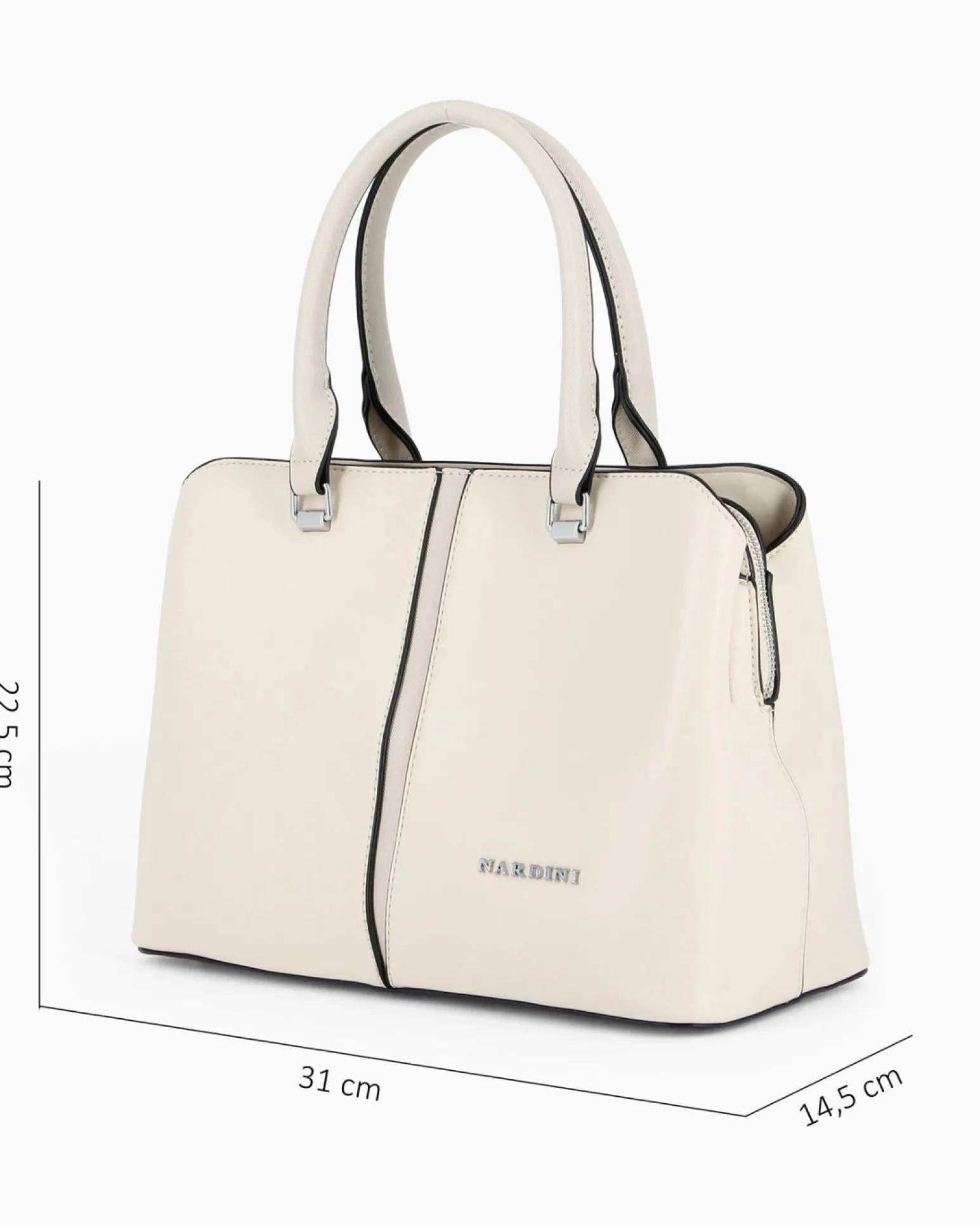 NARDINI - Borsa due manici beige con tre scomparti principali, tracolla removibile