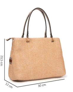 NARDINI - Borsa due manici beige in paglia con tre scomparti interni, tracolla removibile