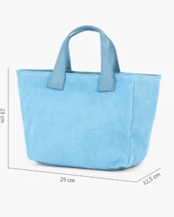 NARDINI - Borsa due manici celeste scamosciata in VERA PELLE con tasca posteriore, tracolla removibile - MADE IN ITALY