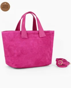 NARDINI - Borsa due manici fuxia scamosciata in VERA PELLE con tasca posteriore, tracolla removibile - MADE IN ITALY