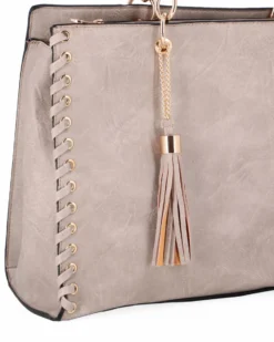 NARDINI - Borsa due manici khaki con tasca posteriore e pennacchio a frange, tracolla removibile