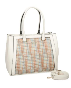 NARDINI - Borsa due manici multicolor effetto intreccio con tasca posteriore e tre scomparti interni, tracolla removibile