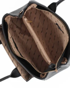 NARDINI - Borsa due manici nera con tasca frontale marrone pitonata e dettaglio morsetto, tracolla removibile