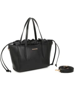 NARDINI - Borsa due manici nera con coulisse, tracolla removibile