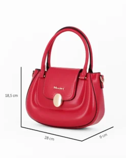 NARDINI - Borsa due manici rossa con tasca posteriore e pattina con inserto metallico, tracolla removibile