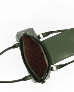 NARDINI - Borsa due manici verde con tasca posteriore e pattina con inserto metallico, tracolla removibile