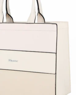 NARDINI - Borsa grande due manici beige con fasce frontali lavorate, tracolla removibile