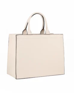 NARDINI - Borsa grande due manici beige con fasce frontali lavorate, tracolla removibile
