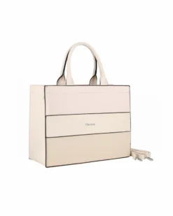 NARDINI - Borsa media due manici beige con fasce frontali lavorate, tracolla removibile