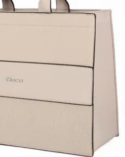 NARDINI - Borsa piccola due manici taupe con fasce frontali lavorate, tracolla removibile