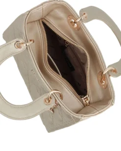 NARDINI - Borsa piccola platino due manici effetto vernice trapuntata con cuori e ciondoli, tracolla removibile
