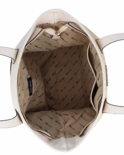 NARDINI - Borsa shopping beige con parte frontale intrecciata effetto paglia, laccetti laterali e tasca posteriore, tracolla removibile