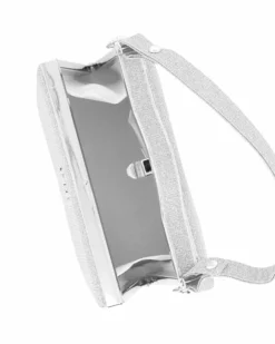 NARDINI - Pochette argento in lurex con un manico e tracollina removibile