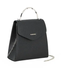 NARDINI - Pochette nera in lurex con manico rigido con strass e tracollina removibile