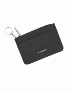 NARDINI - Portacarte nero con tasca portaspicci e anello portachiavi