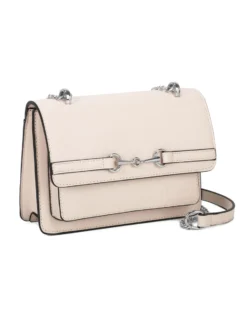NARDINI - Tracolla beige con tasca frontale e morsetto sulla patta