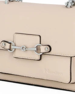 NARDINI - Tracolla taupe con tasca frontale e morsetto sulla patta