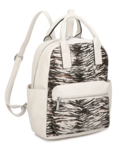 NARDINI - Zaino animalier beige multitasche intreccio con due manici