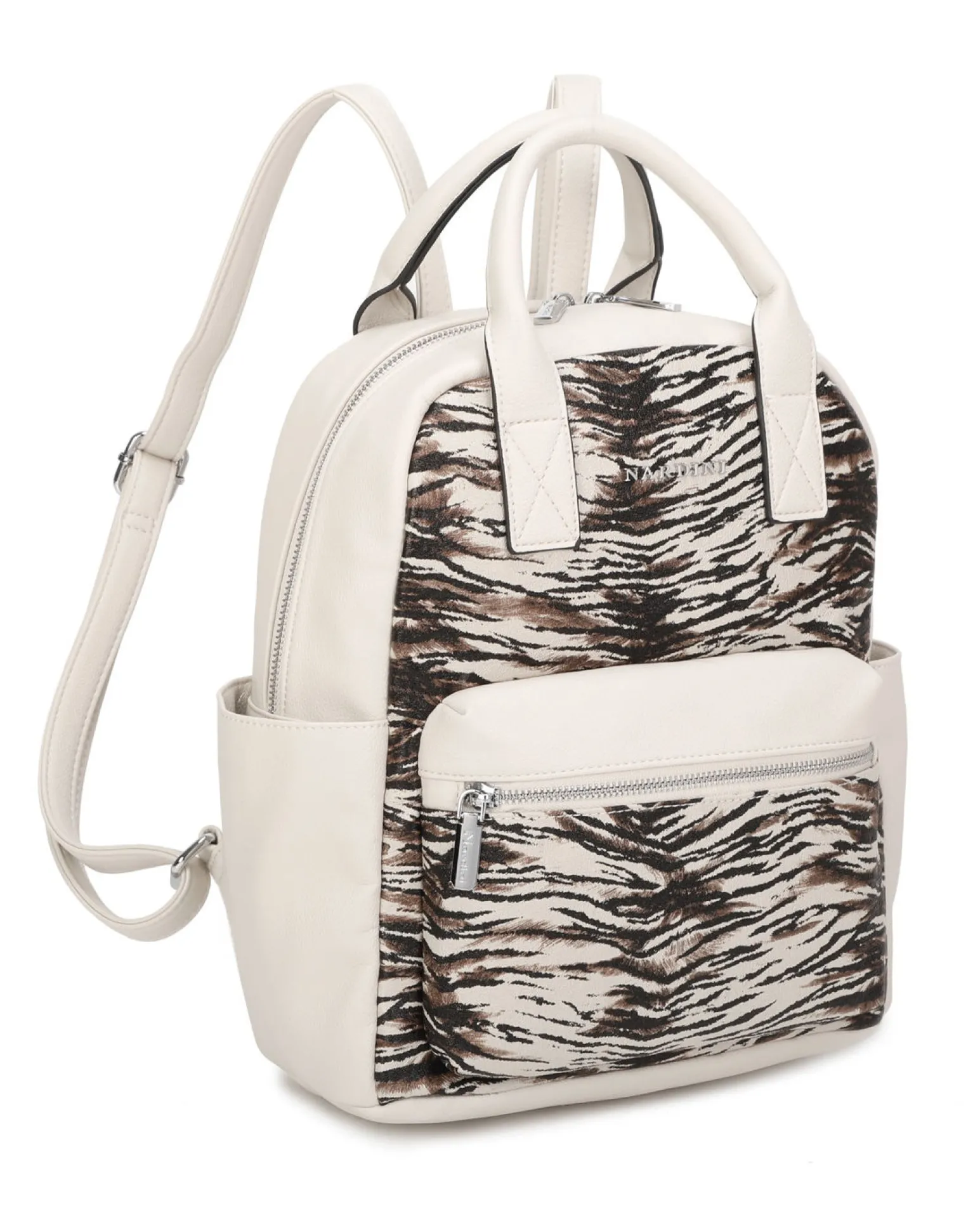 NARDINI - Zaino animalier beige multitasche intreccio con due manici