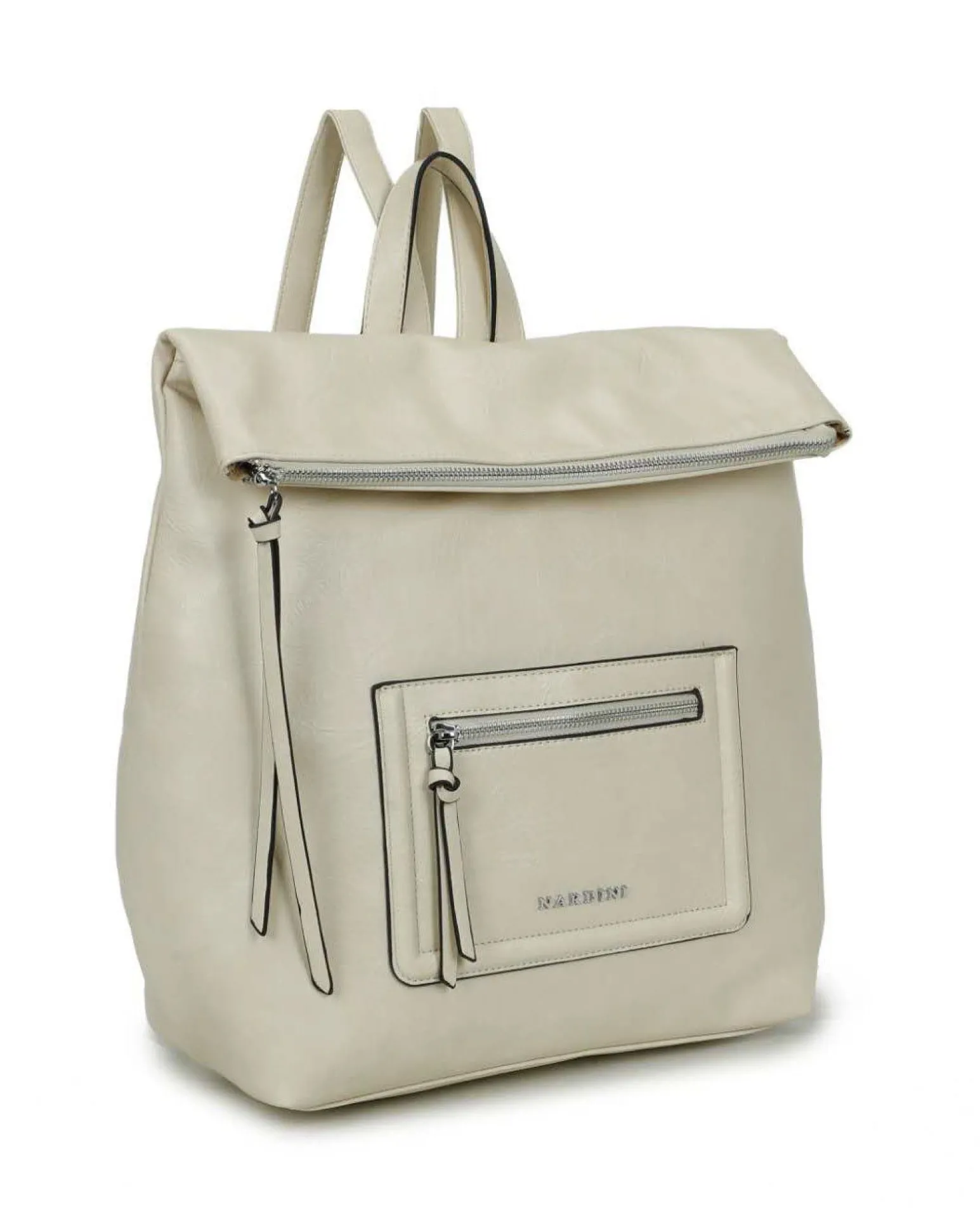 NARDINI - Zaino beige con doppia tasca frontale e patta con zip