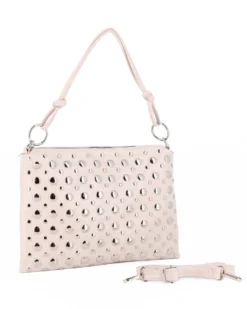 NARIDNI - Borsa un manico beige con borchie e tasca posteriore, tracolla removibile