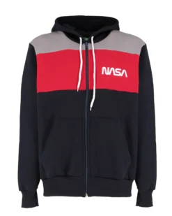 NASA - FELPA CON CAPPUCCIO E ZIP BLU/ROSSA/GRIGIA DA UOMO