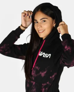 NASA - Felpa nera con cappuccio e full zip da donna