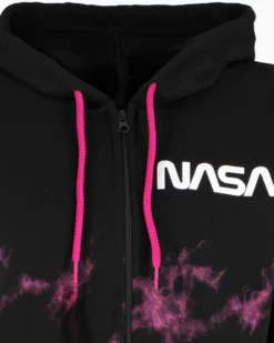 NASA - Felpa nera con cappuccio e full zip da donna