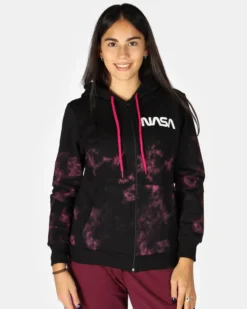 NASA - Felpa nera con cappuccio e full zip da donna