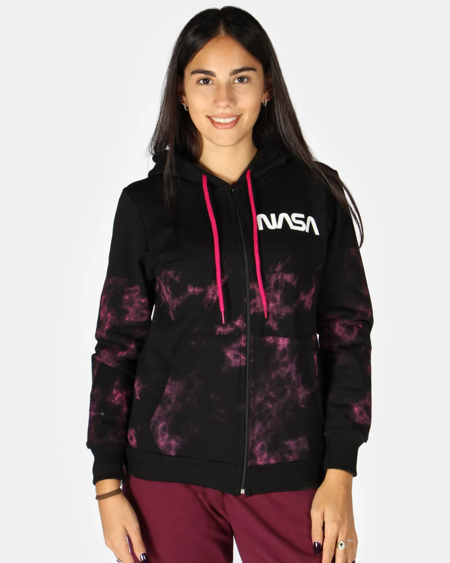 NASA - Felpa nera con cappuccio e full zip da donna