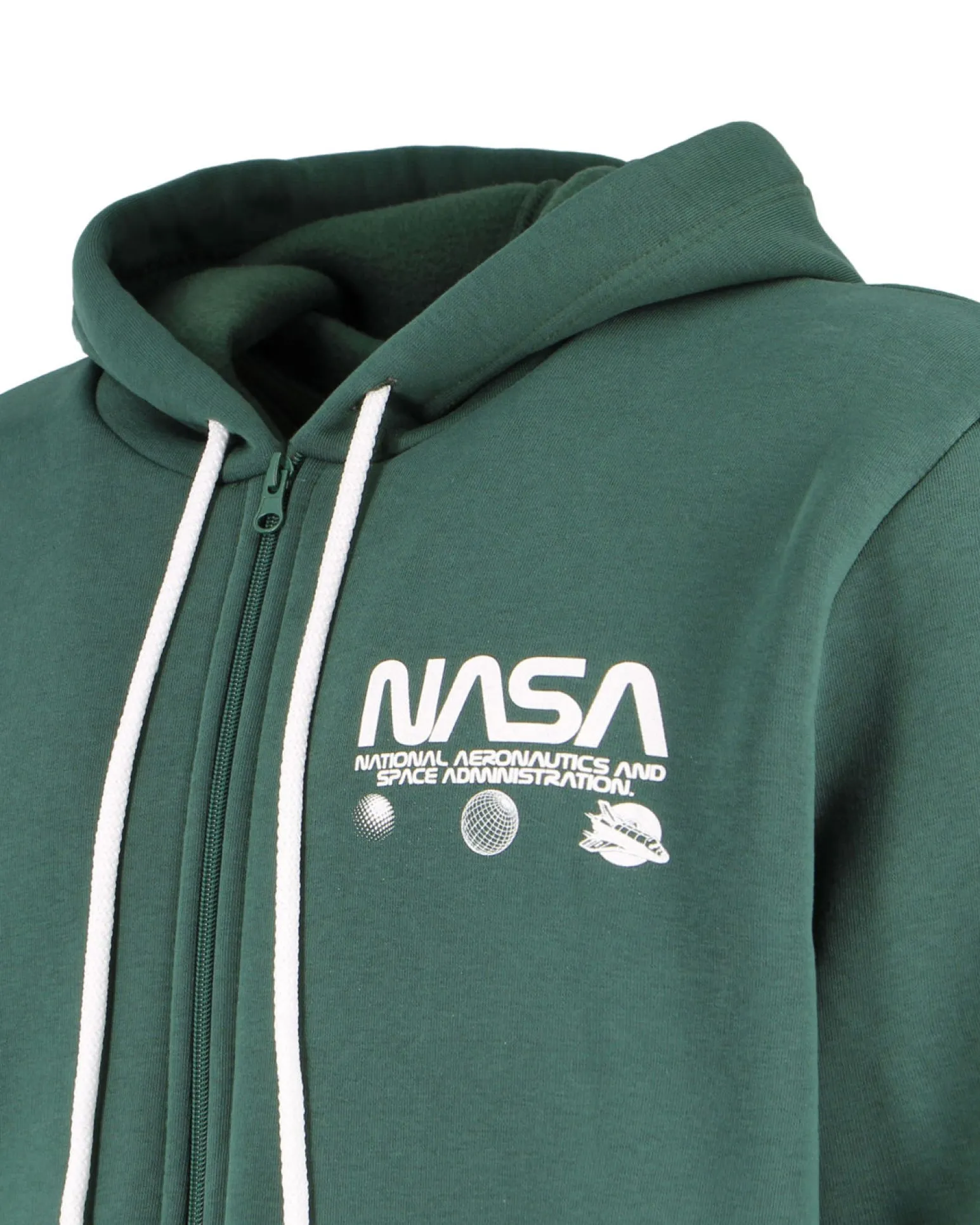 NASA - FELPA VERDE DA UOMO CON ZIP E CAPPUCCIO