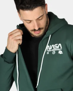 NASA - FELPA VERDE DA UOMO CON ZIP E CAPPUCCIO
