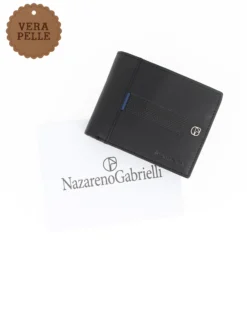 NAZARENO GABRIELLI - Portafoglio nero da uomo in VERA PELLE
