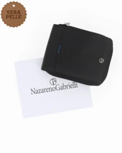 NAZARENO GABRIELLI - Portafoglio nero da uomo in VERA PELLE