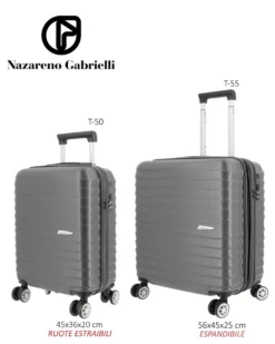 NAZARENO GABRIELLI - TROLLEY GRIGIO IN ABS 4 RUOTE
