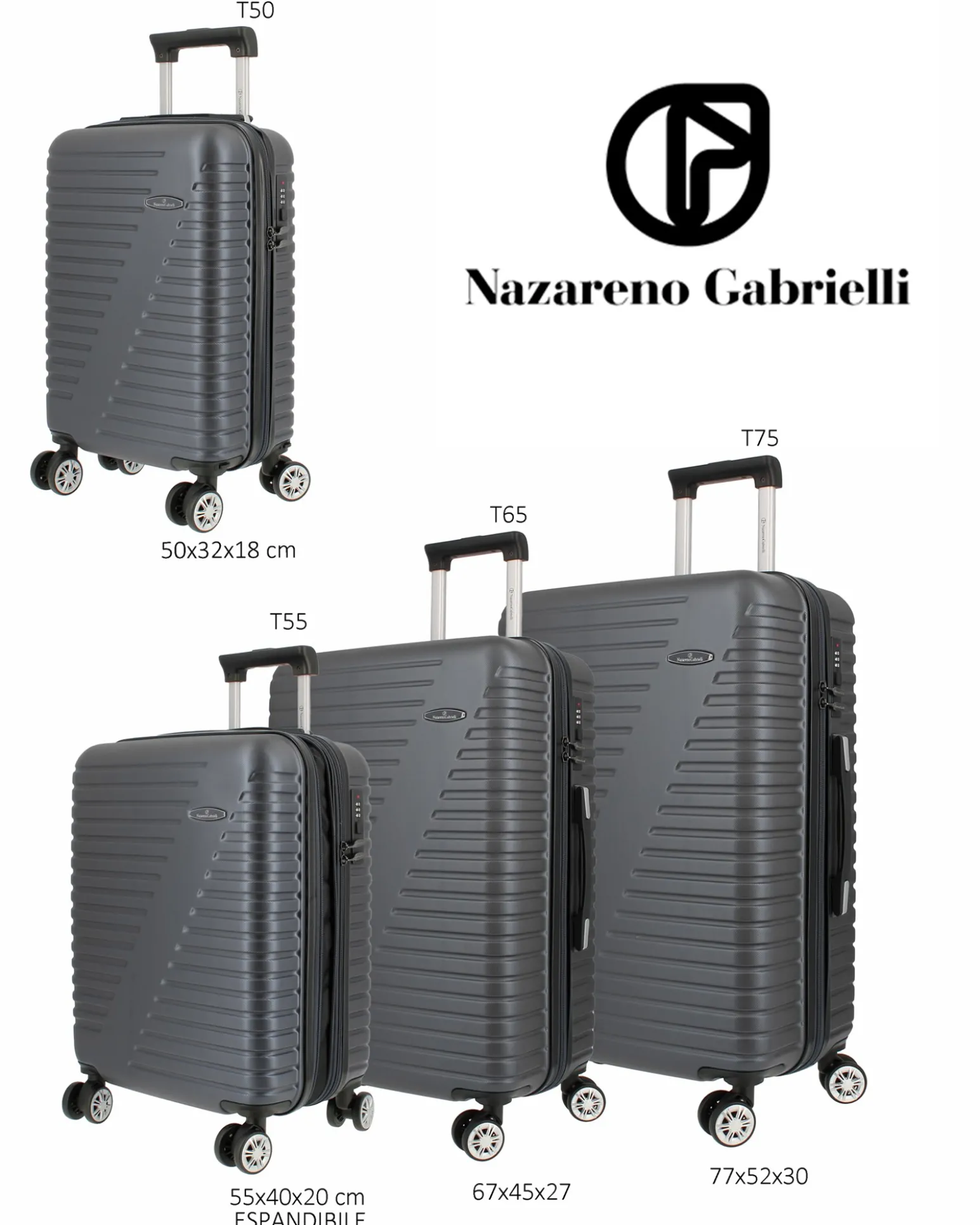NAZARENO GABRIELLI - TROLLEY GRIGIO IN ABS 4 RUOTE