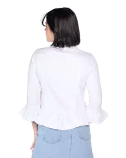 NEON&NYLON - Giubbino jeans Frill bianco denim
