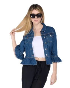 NEON&NYLON - Giubbino jeans Frill blue denim