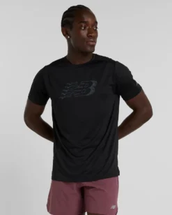 NEW BALANCE - T-SHIRT MEZZA MANICA ESSENTIALS PRINTED RUN NERA DA UOMO, MT51206BK