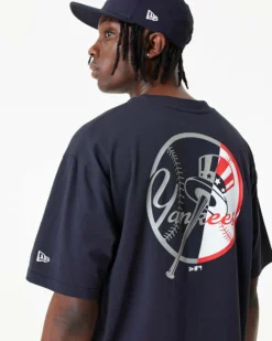 NEW ERA - T shirt oversize da uomo blu scuro con logo bianco