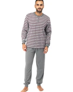 NOTTI MAGICHE - Pigiama da uomo grigio a strisce modello ABRAMO, MADE IN ITALY