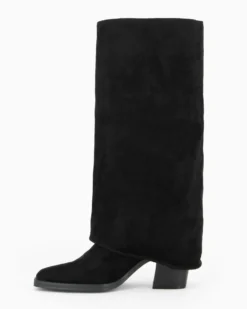 NUA' - Stivale nero scamosciato con risvolto e zip laterale, tacco 7,5CM