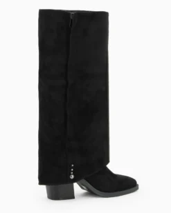 NUA' - Stivale nero scamosciato con risvolto e zip laterale, tacco 7,5CM