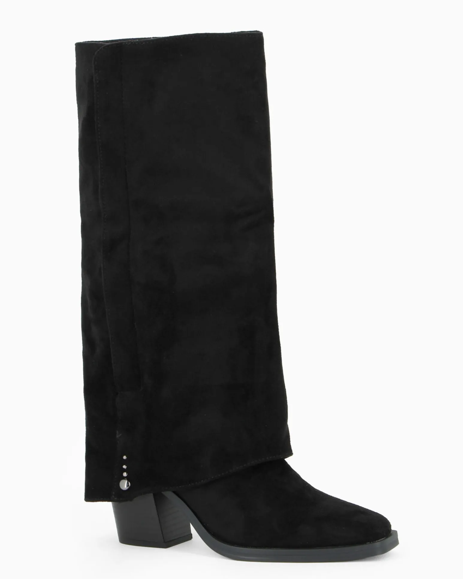 NUA' - Stivale nero scamosciato con risvolto e zip laterale, tacco 7,5CM