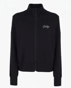 ONLY -  FELPA FULL ZIP NERA   CON LOGO STRASS DA DONNA, 10107