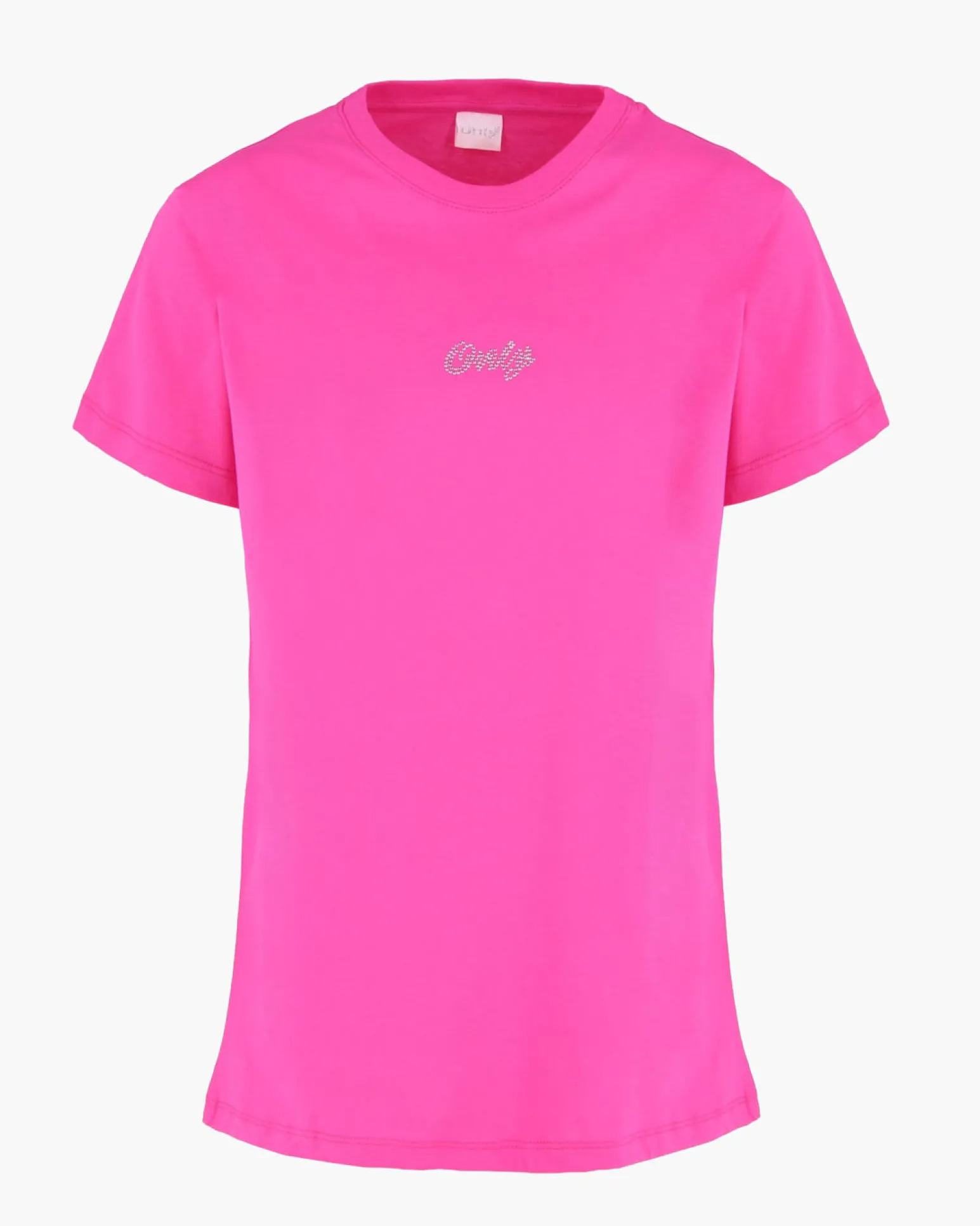 ONLY - T-SHIRT MEZZA MANICA FUXIA DA DONNA CON LOGO STRASS - 10126