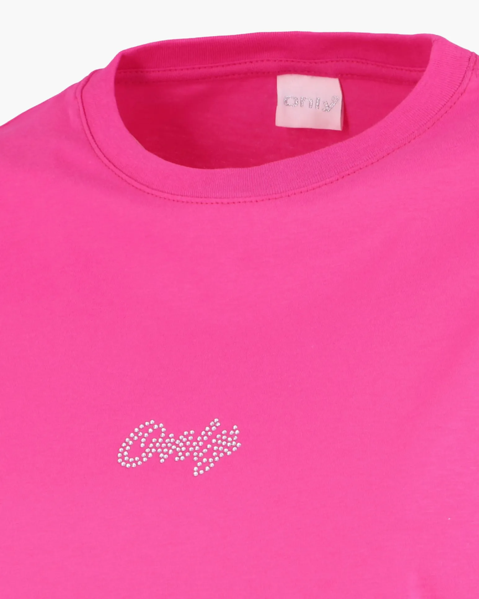 ONLY - T-SHIRT MEZZA MANICA FUXIA DA DONNA CON LOGO STRASS - 10126