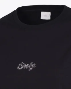ONLY -  T-SHIRT MEZZA MANICA NERA DA DONNA CON  LOGO STRASS -  10124