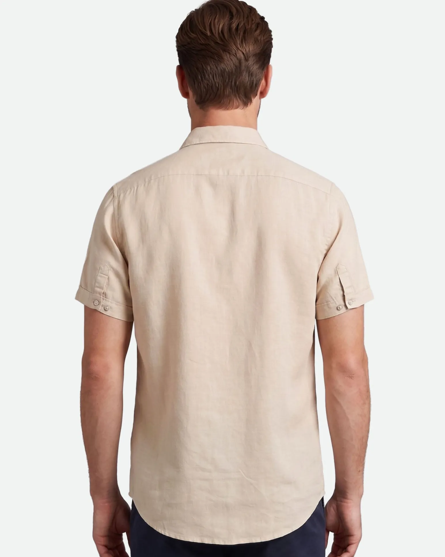 ON SPIRIT - Camica mezza manica collo classico beige lino-viscosa